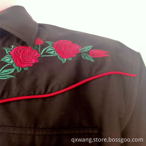 Men's Embroidery Long Sleeve White Western CVC Shirts